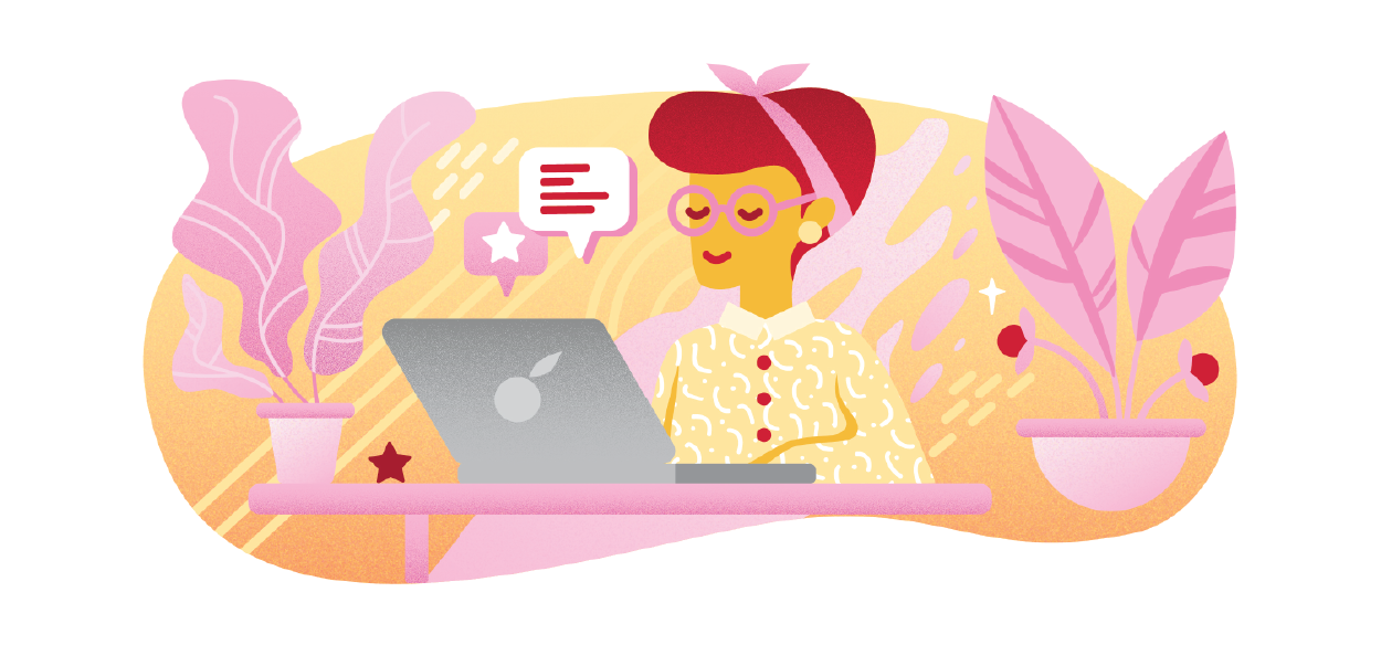 graphic illustration of a girl working on her laptop