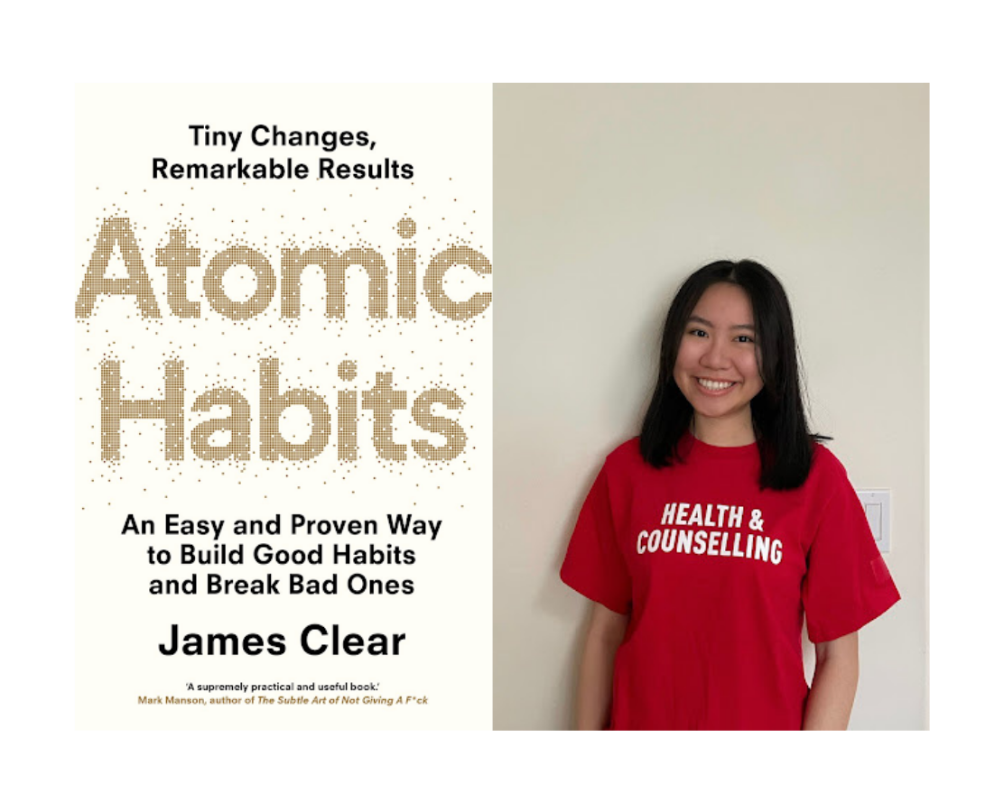 Book cover for "Atomic Habits" by James Clear, and Jessica Kwuan