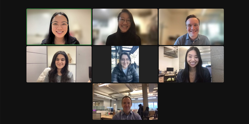 An online meeting where 7 people can be seen