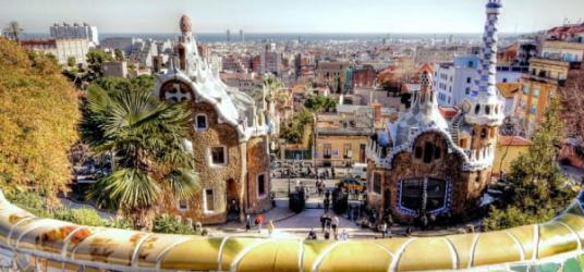Park Guell; colourful mosaic buildings
