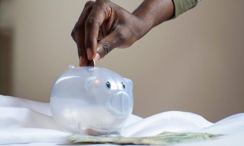 a person putting coins into their piggy bank