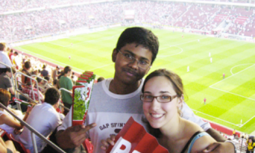Elena Barbir posing with a friend at a soccer game
