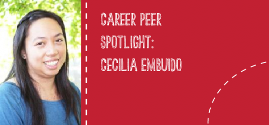 Cecilia smiles next to a graphic that reads, "Career Peer Spotlight: Cecilia Embuido".