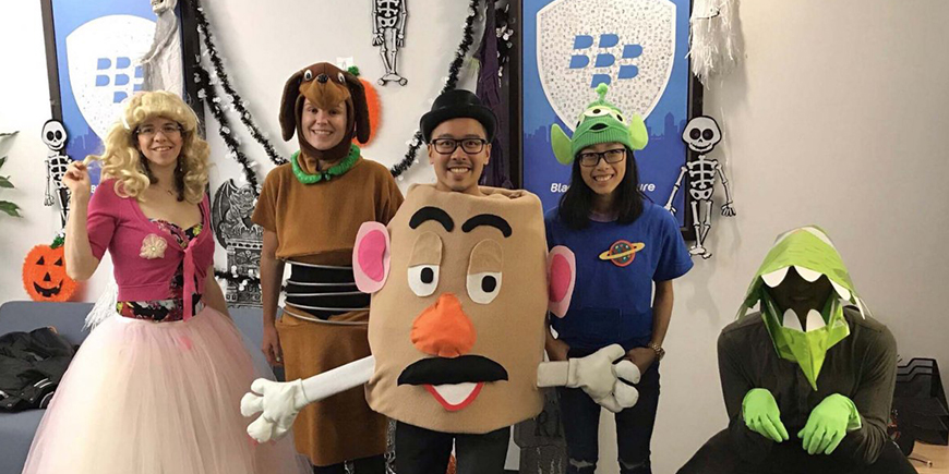 Emily and her colleagues dressing up as  toy story characters on Halloween