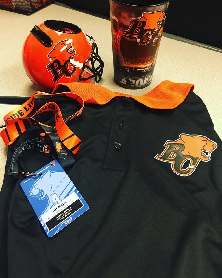 Ali's gear and uniform for BC Lions team