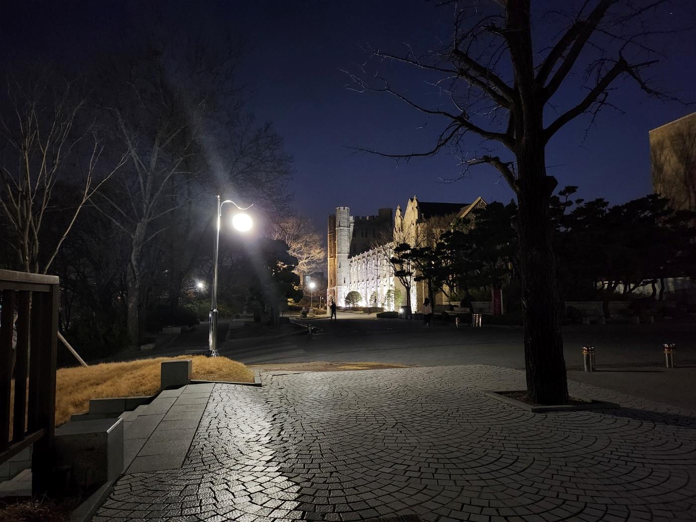 Korea University at night. Taken near the main library after studying for exams until late. The main