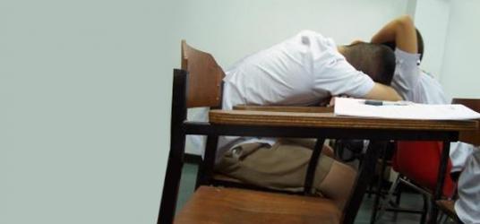 Two students sleeping in class.
