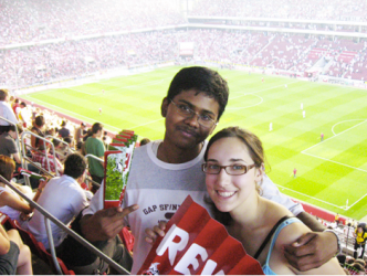 Elena Barbir posing with a friend at a soccer game