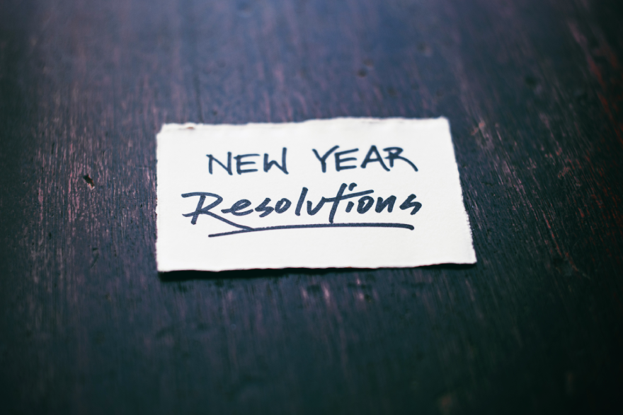 A piece of paper with "New Years Resolutions" written on it. 