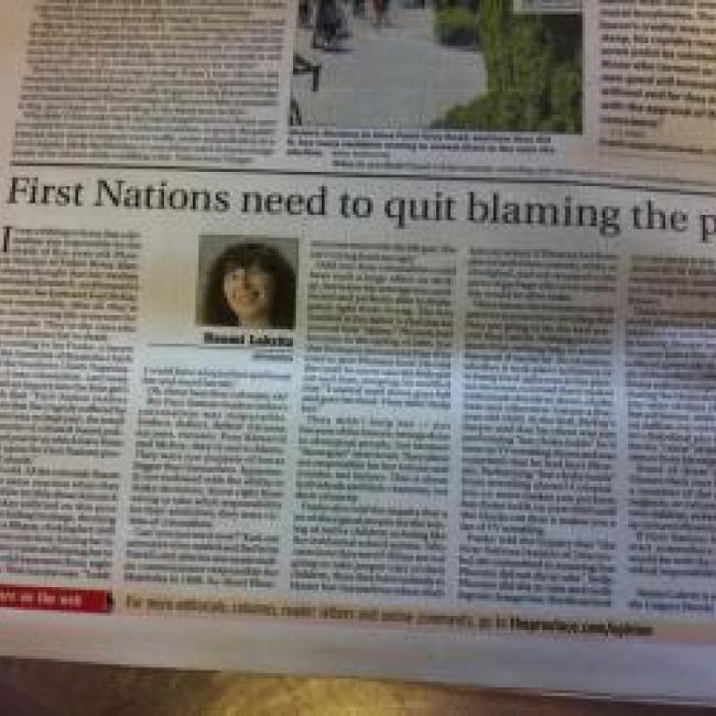 Newspaper article of "First Nations need to quit blaming the past"