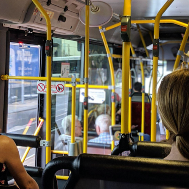 Bus interior with passengers 