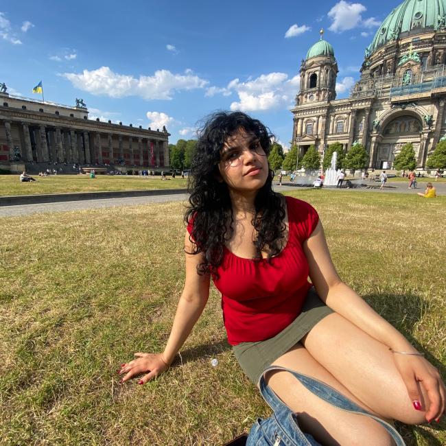 Sitting on the grass near the Berlin Cathedral