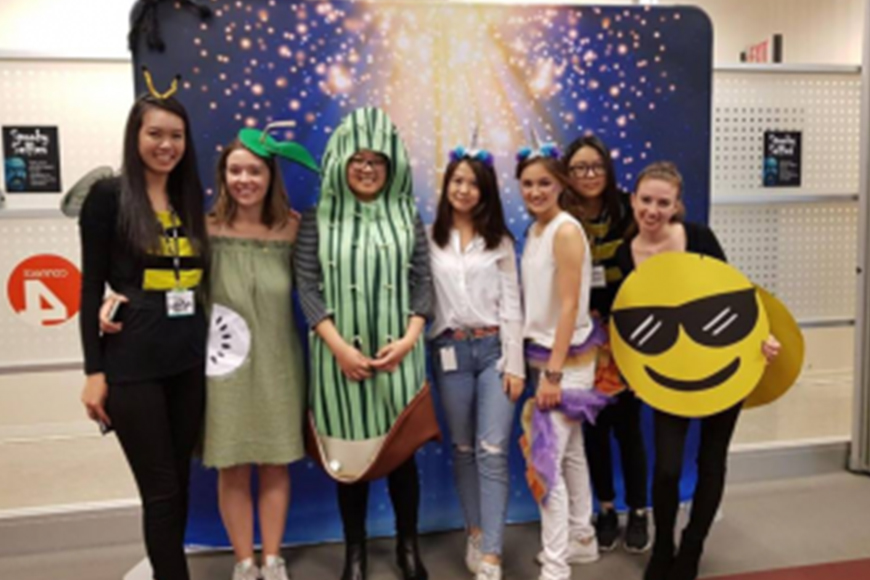 the author and her colleagues dressing up in costumes
