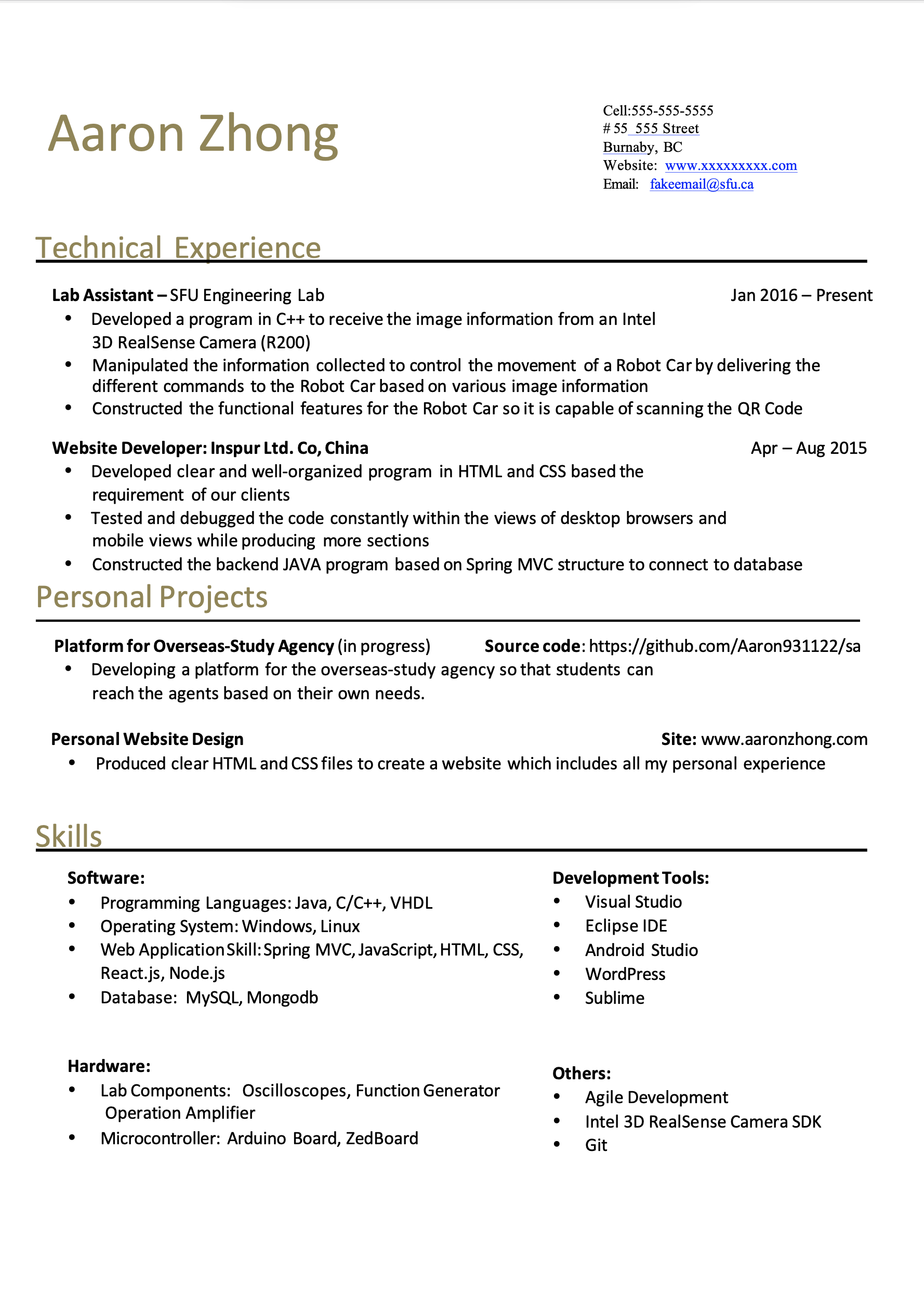 Resume Sample page 1