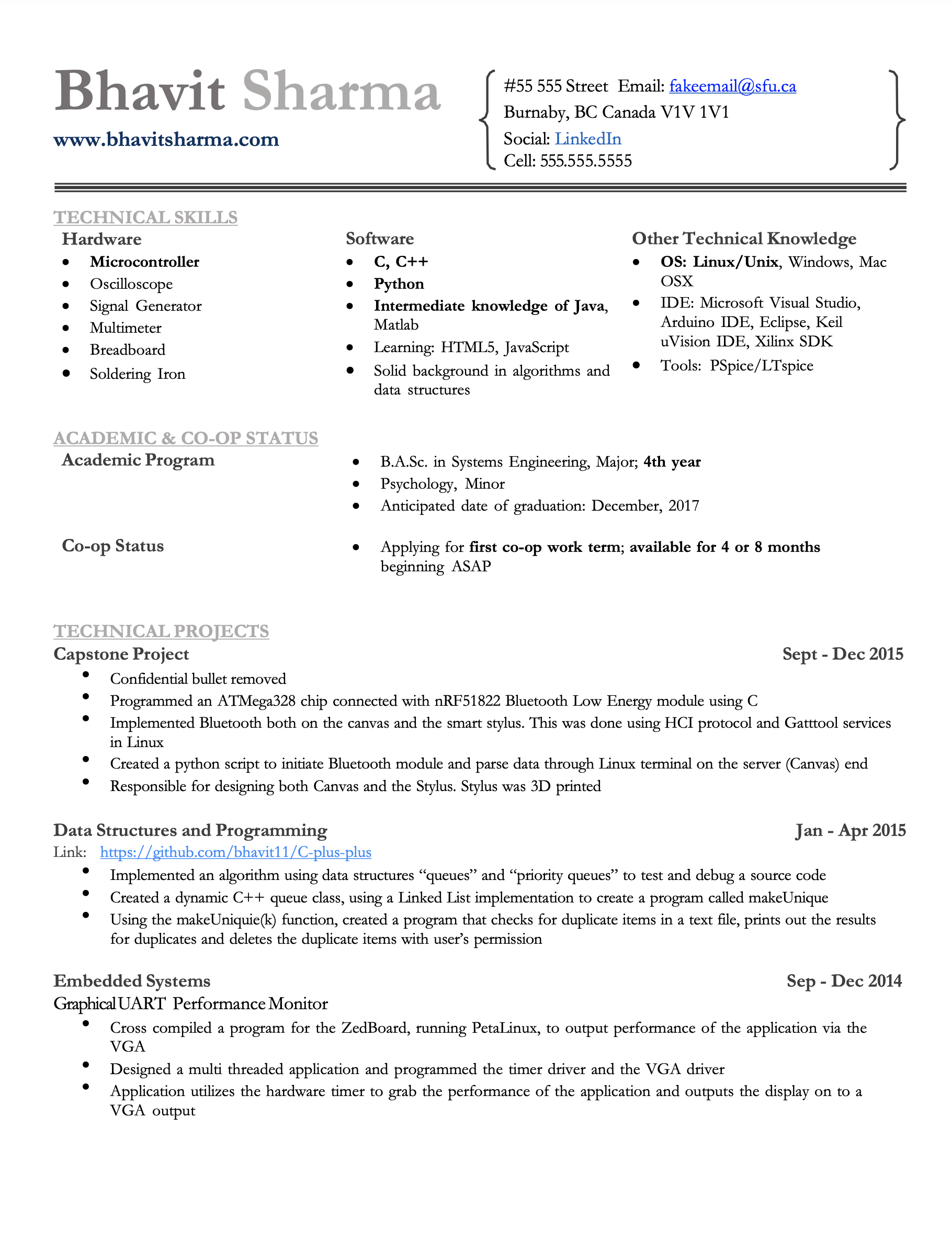 Resume Sample page 1