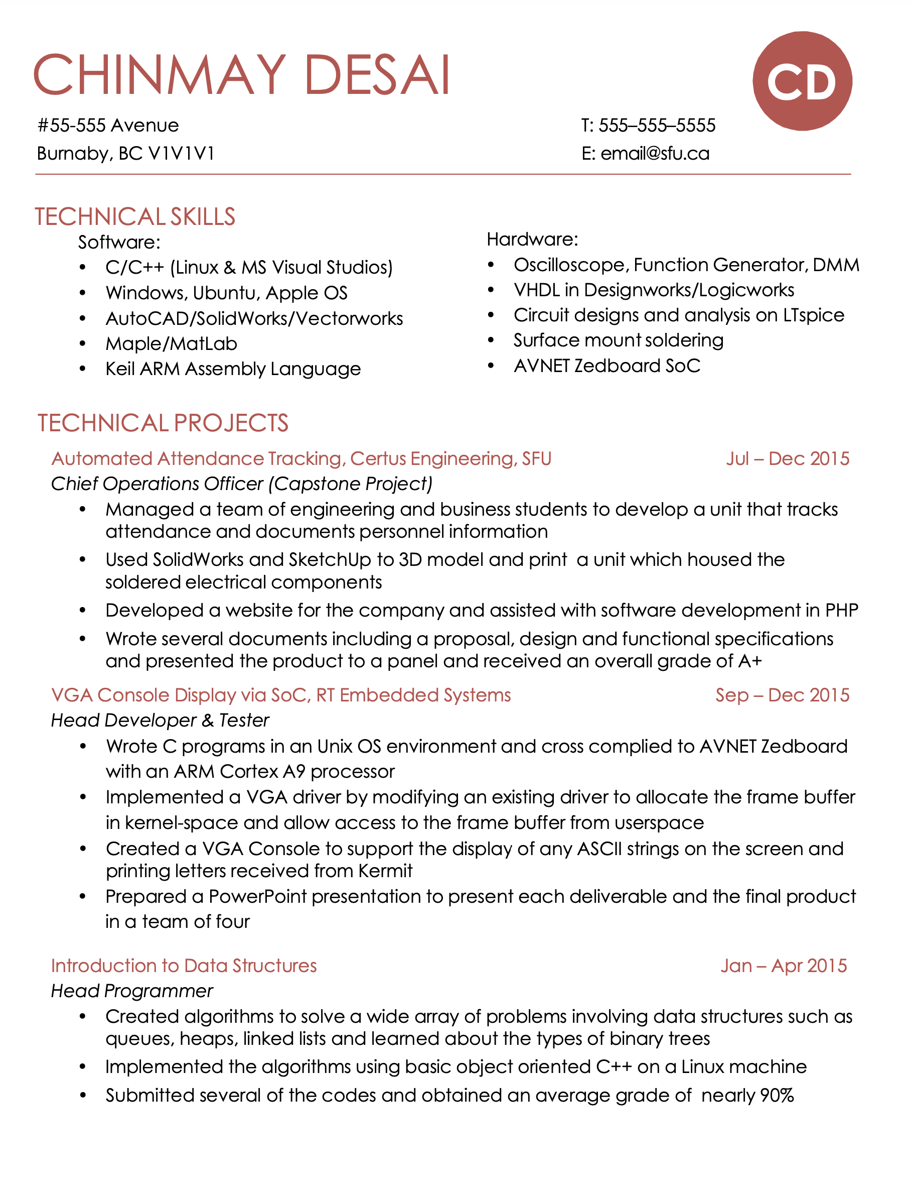 Resume Sample page 1