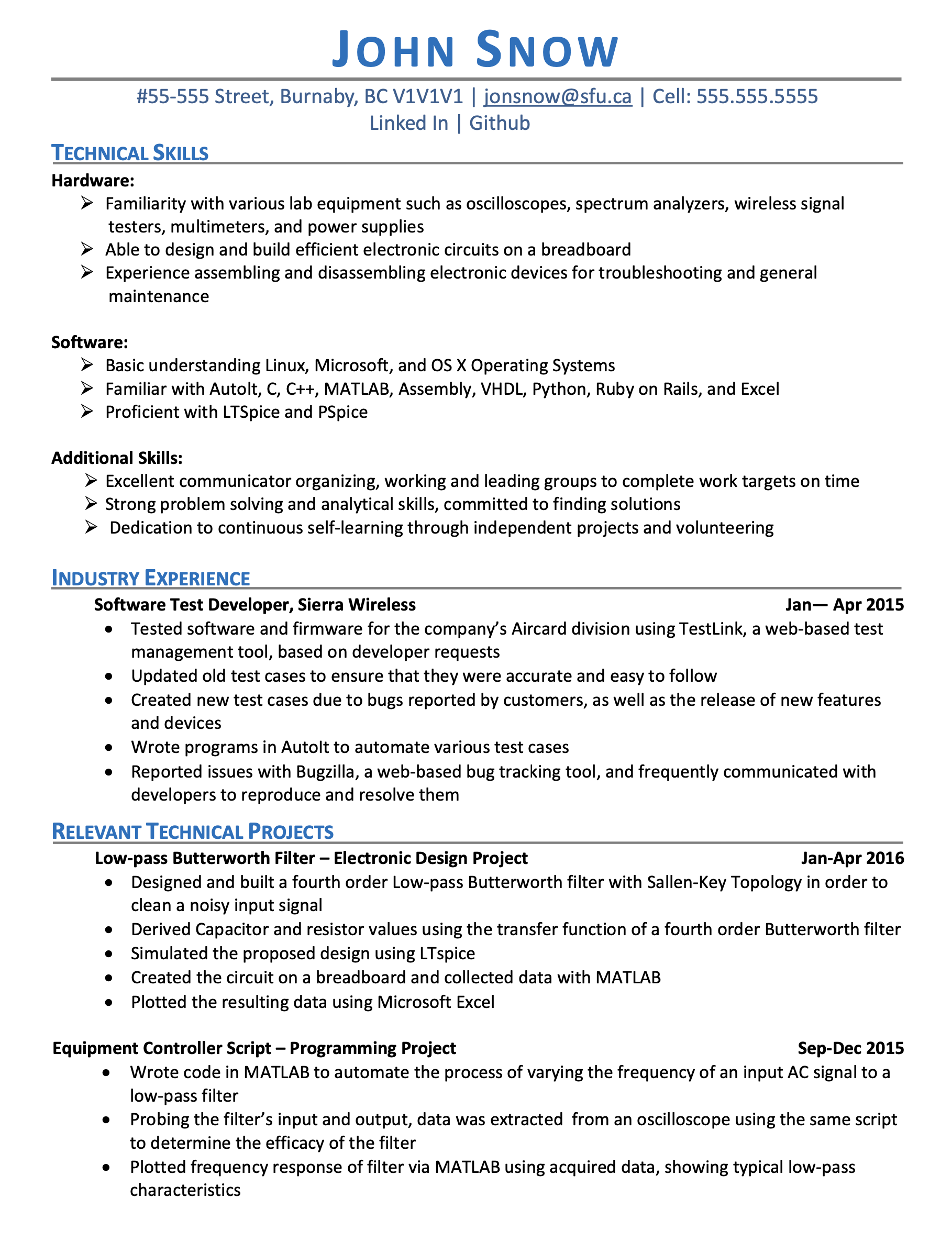 Resume Sample page 1