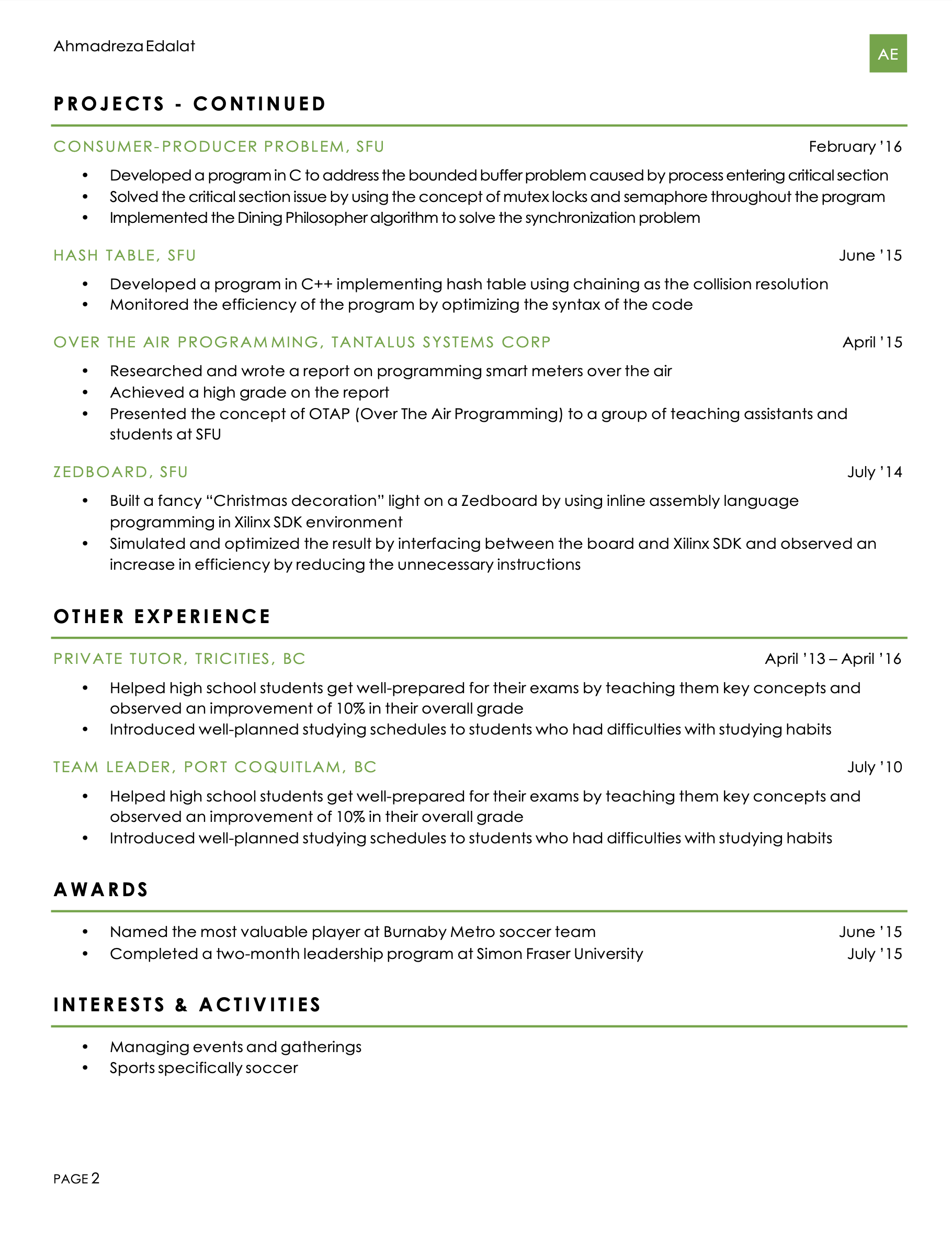 Resume Sample page 2