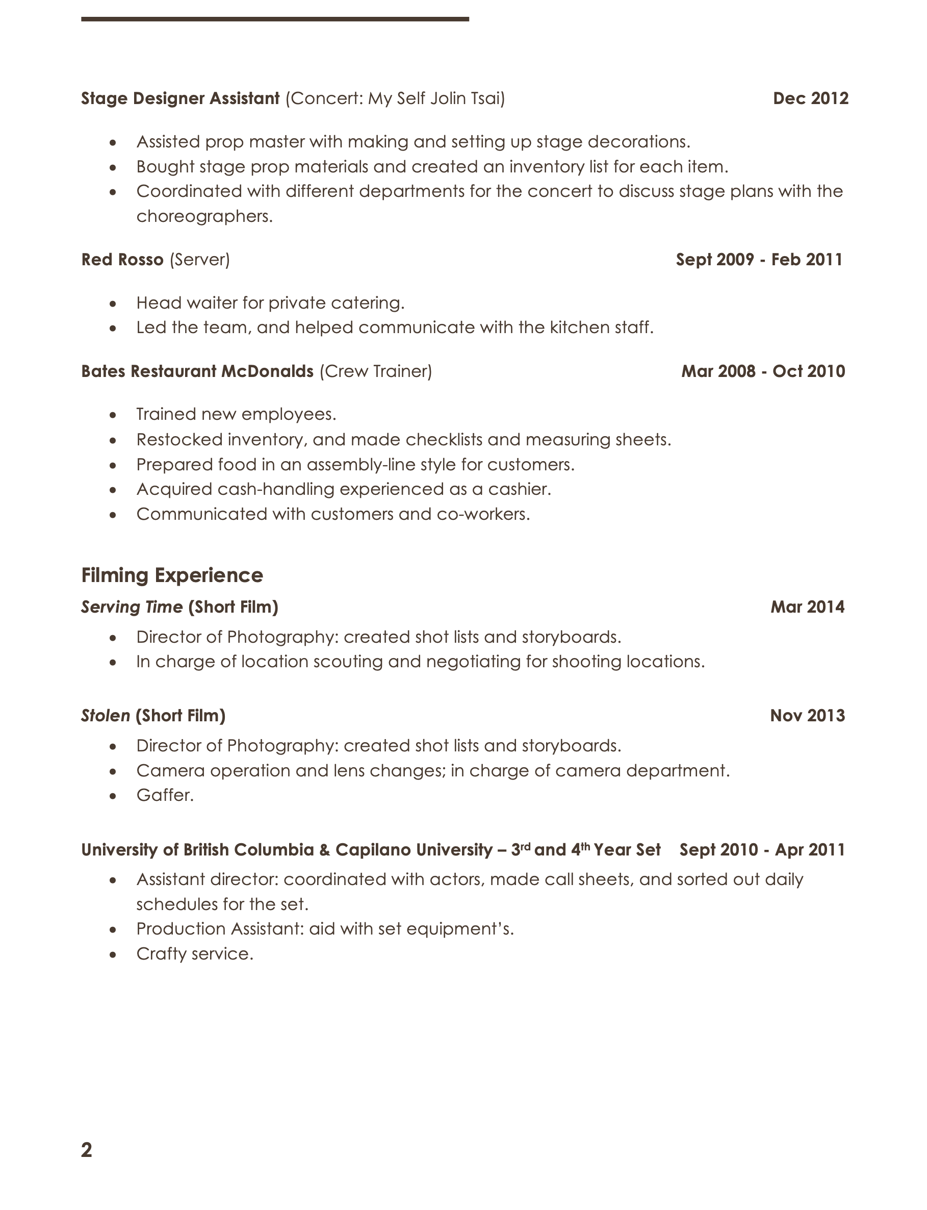 Resume Sample page 2