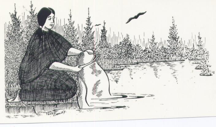Picture of a woman washing something in the river