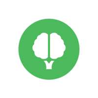 A green circle with a white brain in the middle