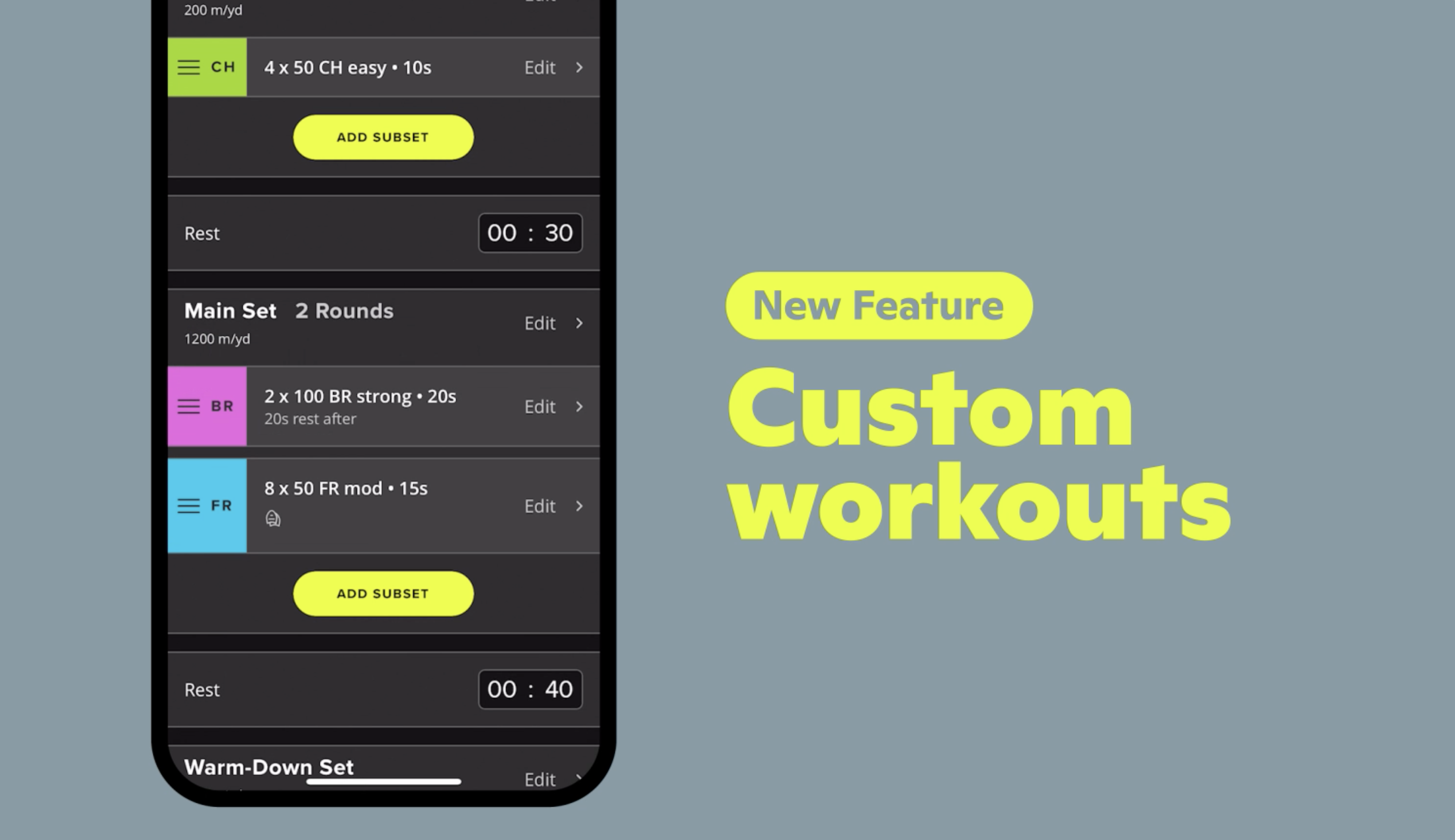 Custom workout feature implemented in the FORM Swim App by Carissa 
