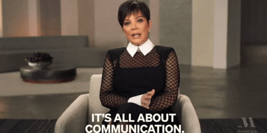 A woman saying "it's all about communication"