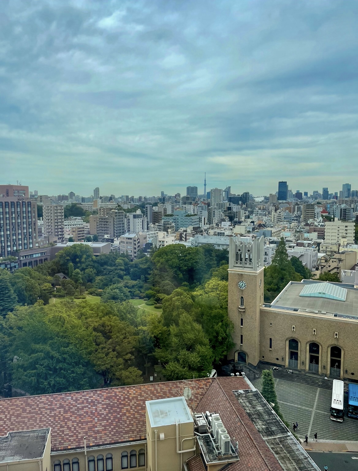 The view from a high floor in one of Waseda's buildings