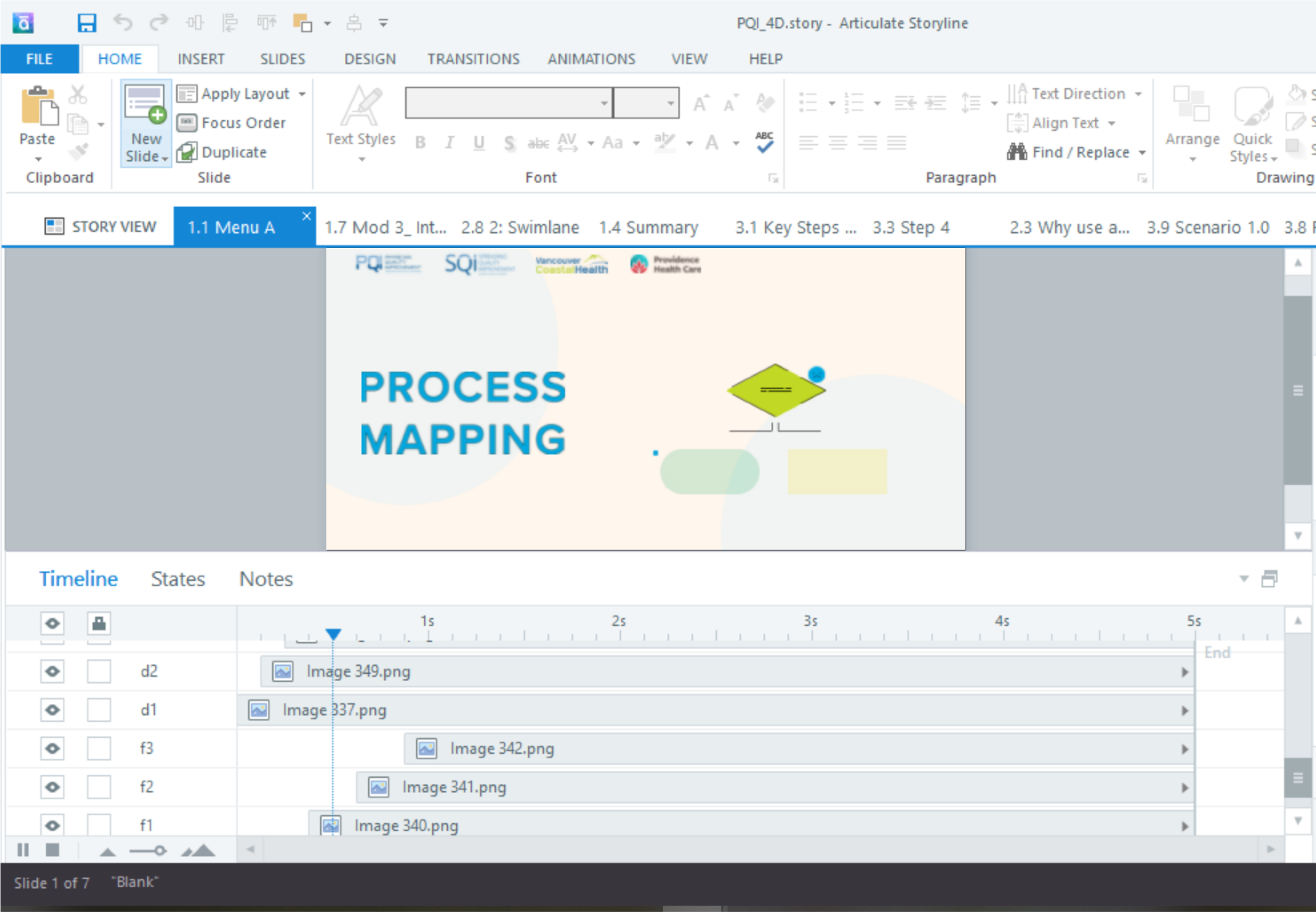 Screenshot of timeline and graphics in Storyline