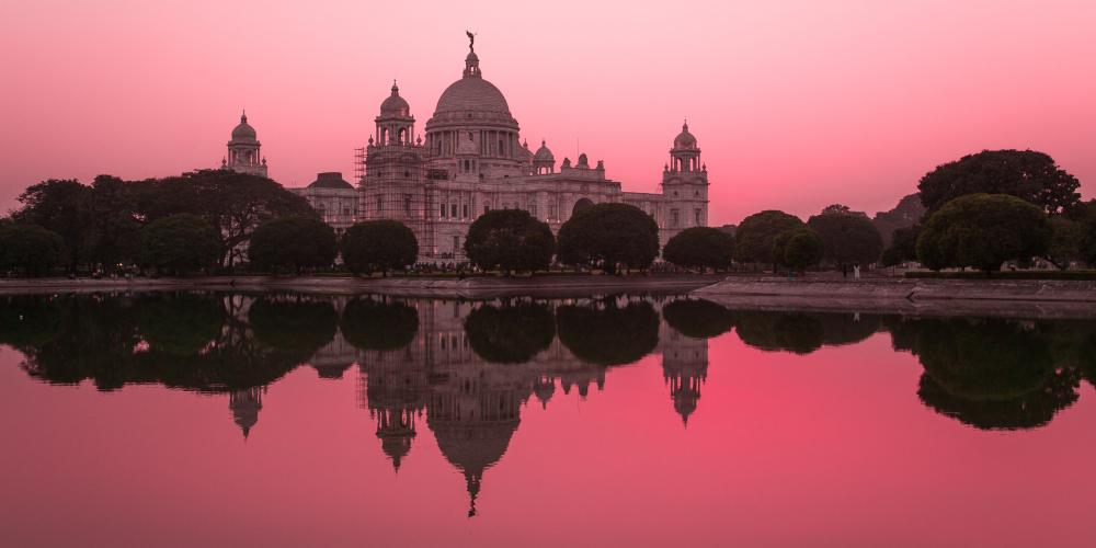 White concrete castle in Kolkata during sunset