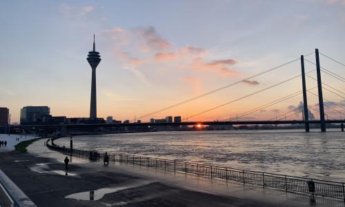 View of Dusseldorf, Germany at sunset