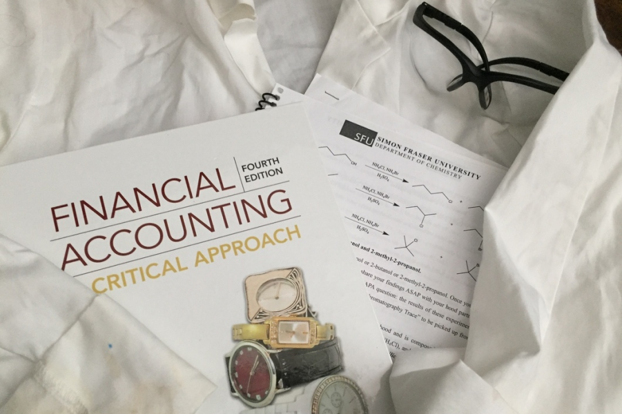 A lab coat and financial accounting book 