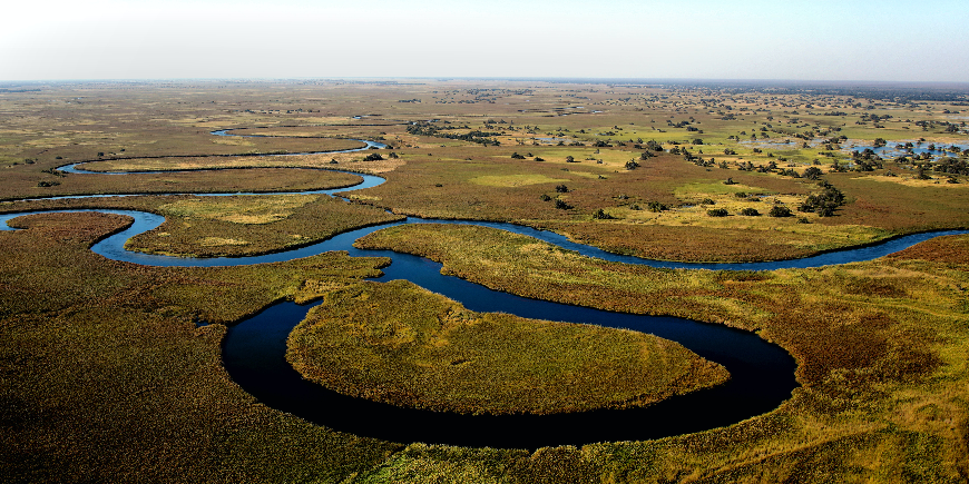 aerial photo of the Okavango River in Botswana
