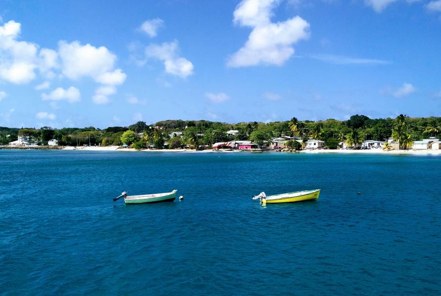 Two small boats in Barbados water