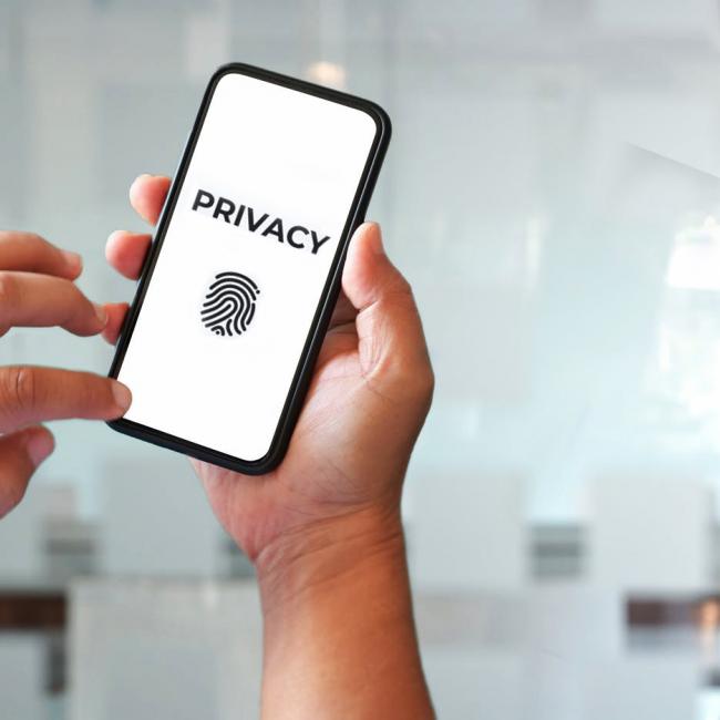 a phone screen displaying the text "Privacy"