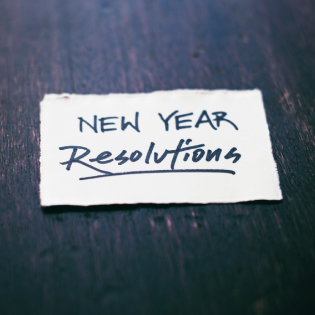 A piece of paper with "New Years Resolutions" written on it. 