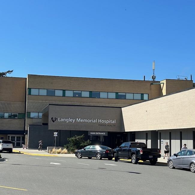 The main entrance of Langley Memorial Hospital.  