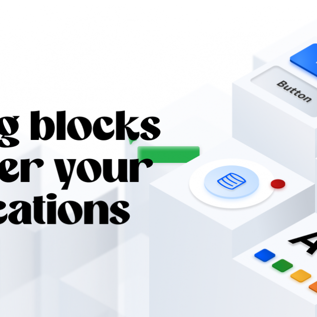 A banner image with Nokia Design System's design components and a text that reads 'Building blocks to power your applications'