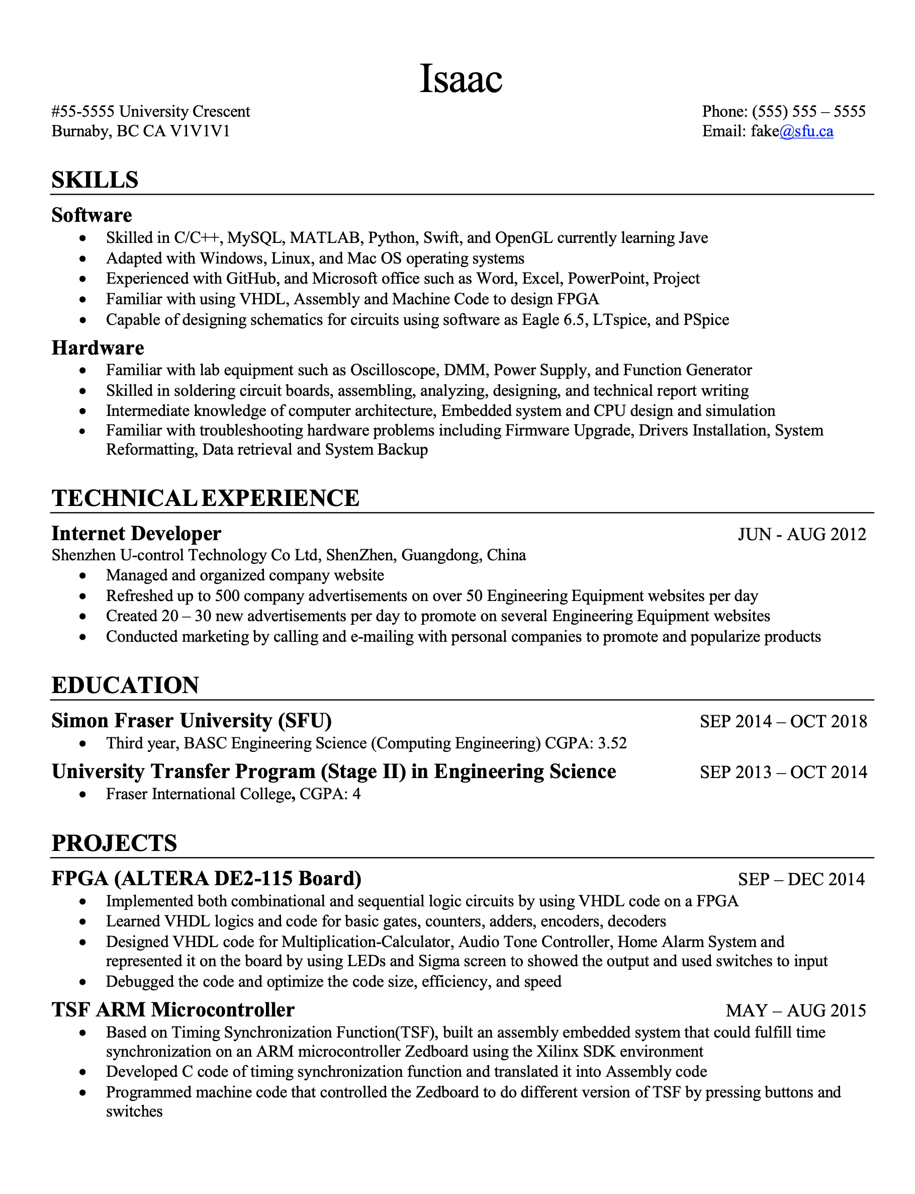 Resume Sample page 1