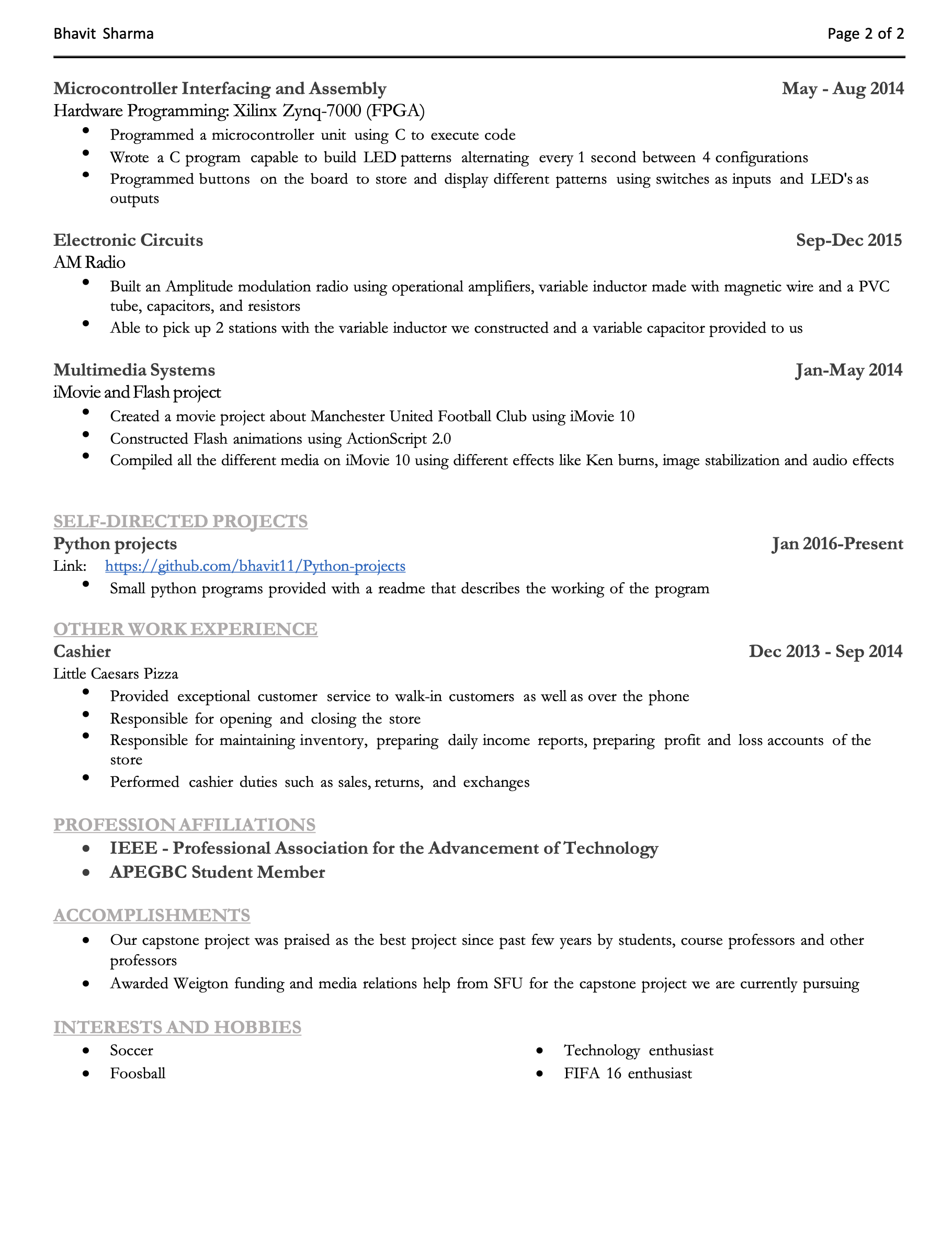 Resume Sample page 2