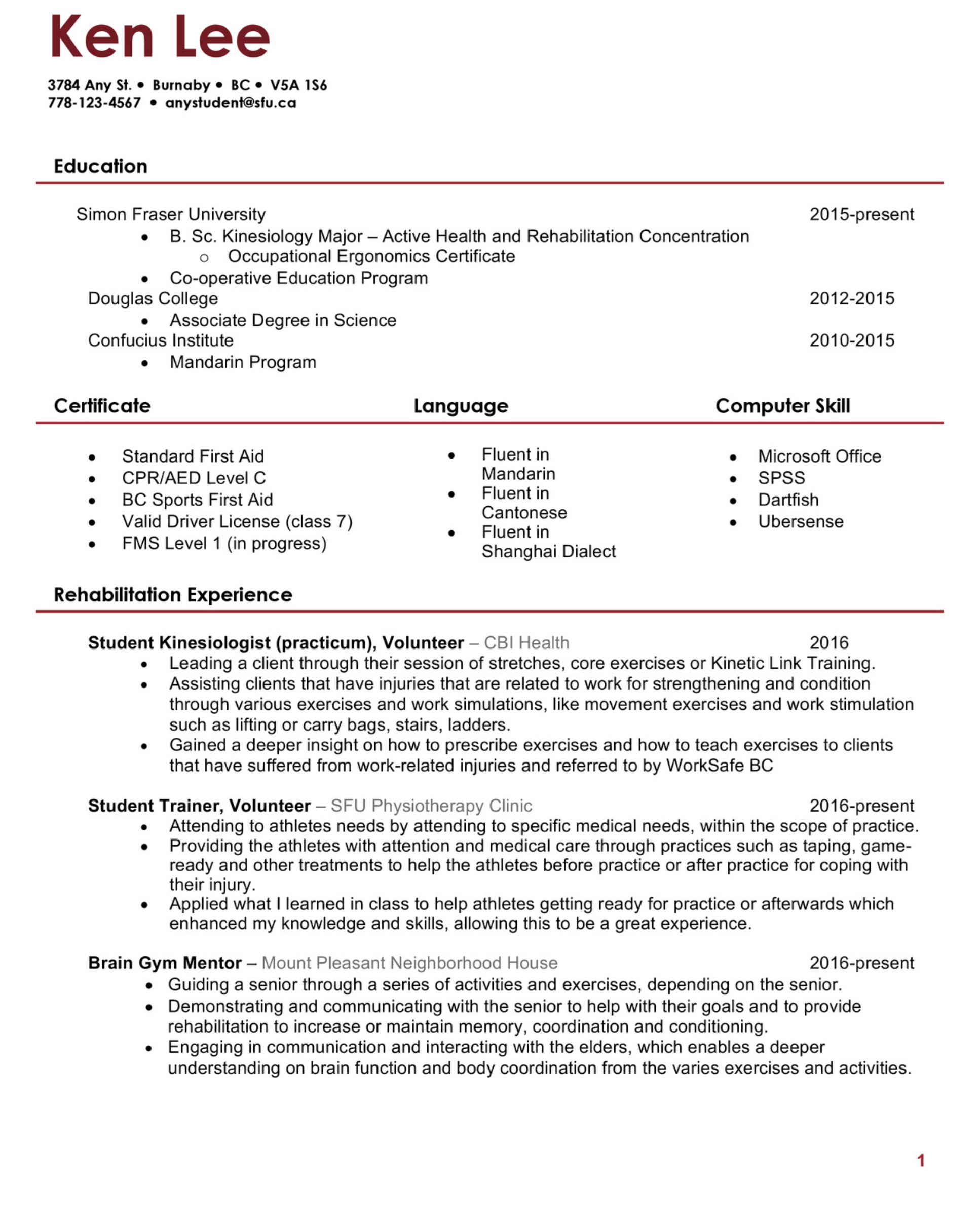 BPK Resume Sample page 1