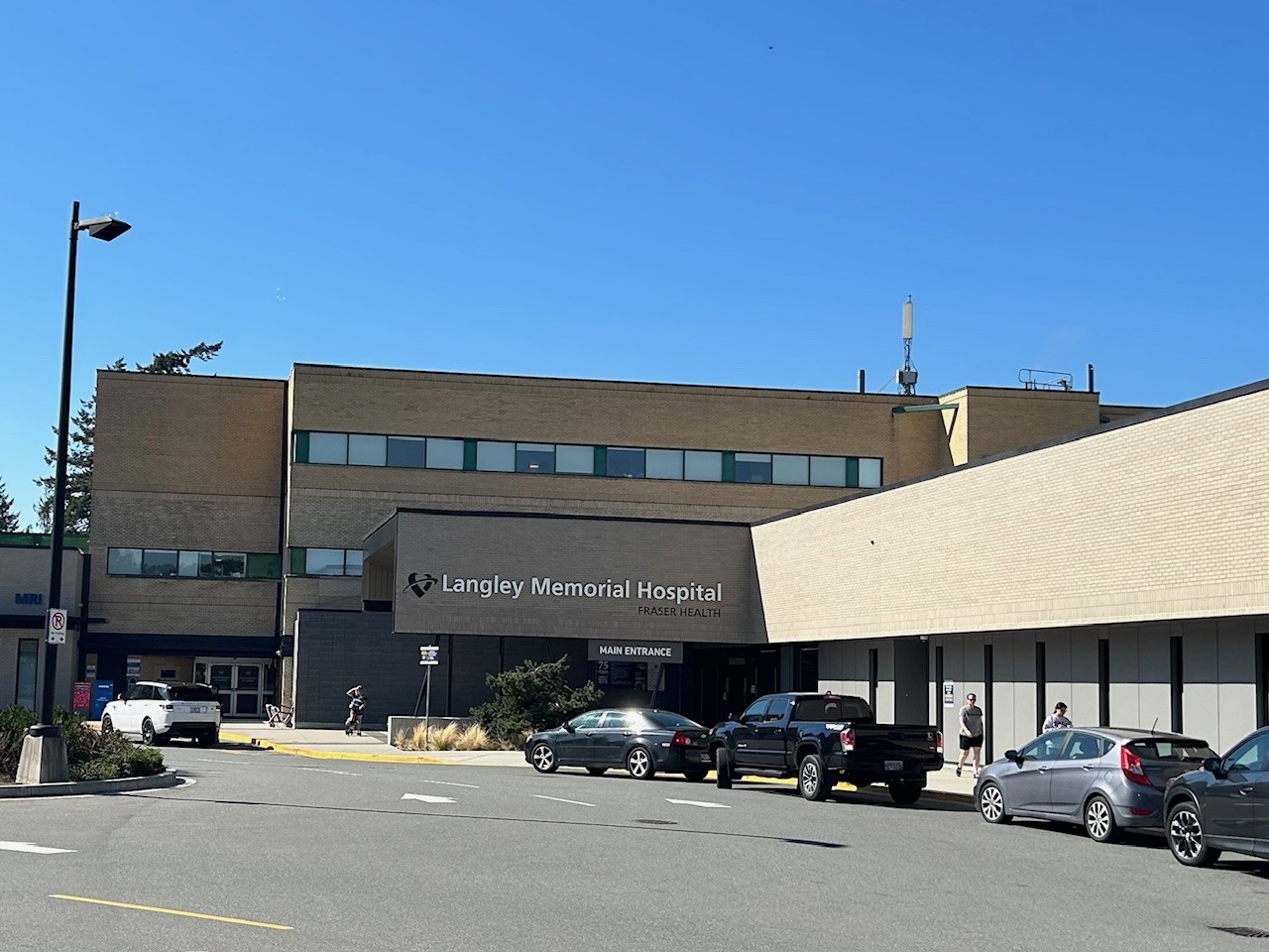 The main entrance of Langley Memorial Hospital.  