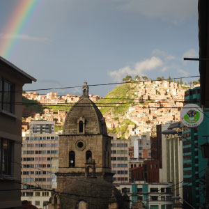 image of rainbow over city