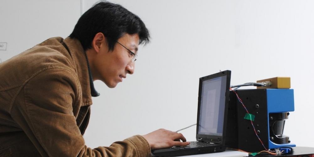 A person on a computer