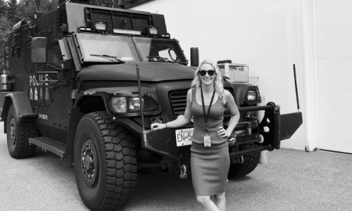 Hayley and a RCMP vehicle