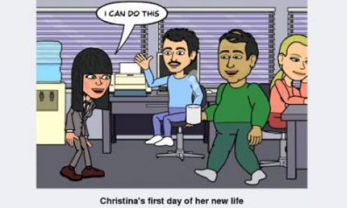 Graphic depicting Christina's first day at work