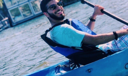 Farhaan Khan kayaking.