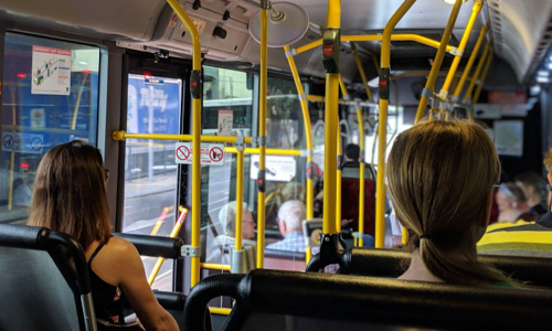 Bus interior with passengers 