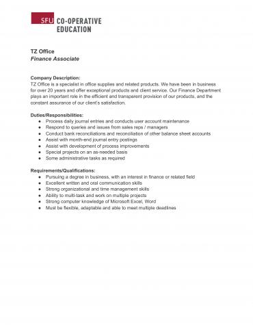 Finance associate job description