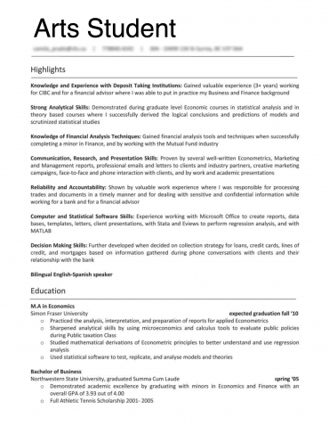 Arts Resume Sample page 1